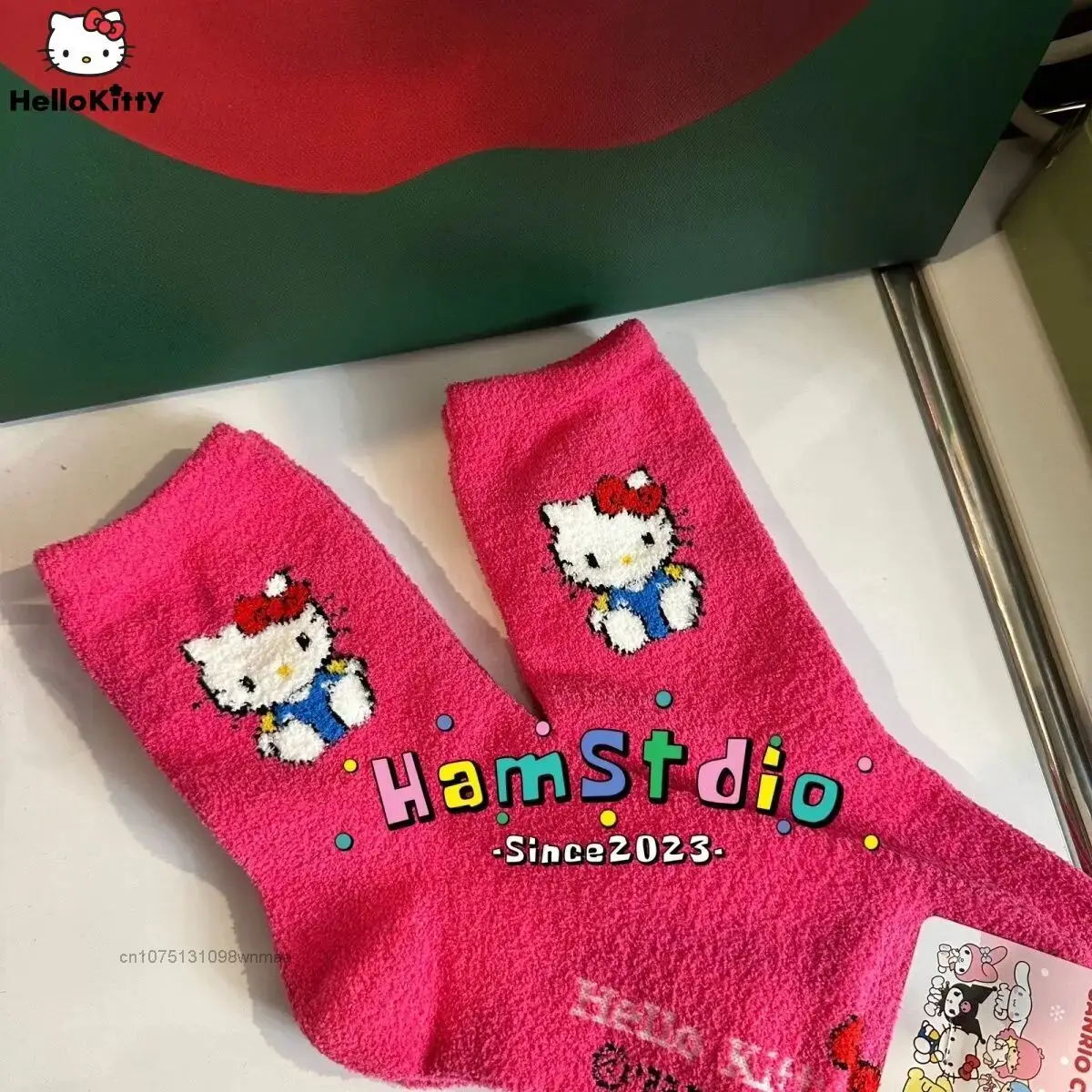 Sanrio Hello Kitty Coral Plush Socks for Women Melody Cinnamoroll Kuromi Winter Home Casual Thickened Warm Floor Socks