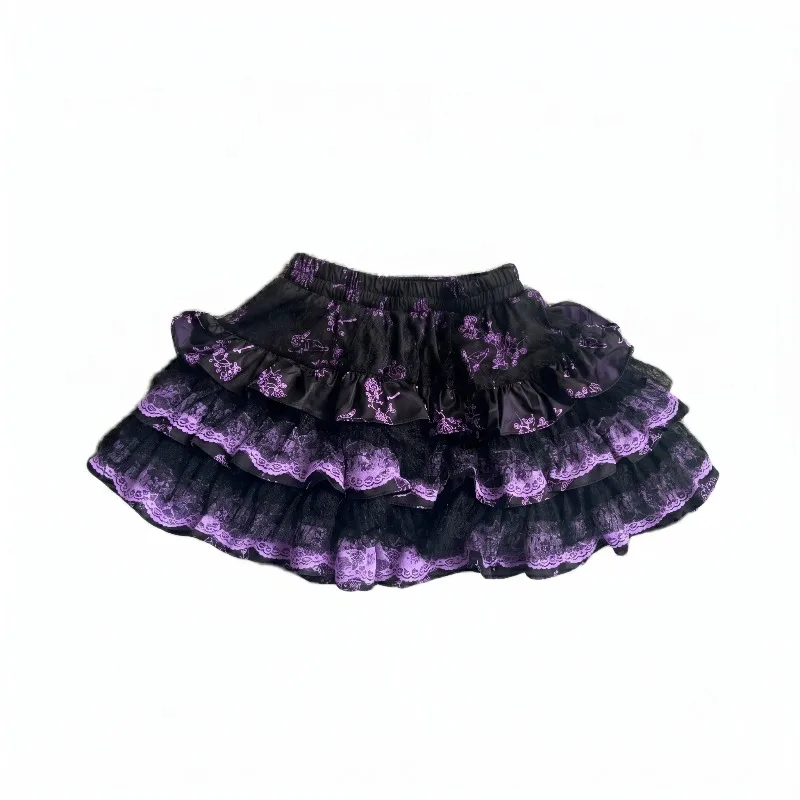 Japanischer Gothic-Karo-Minirock für Damen, Y2K Harajuku Spitzen-Punk-Ballkleid, Kawaii-Tüllrock, Hot-Girl-Party-Mode-Rock