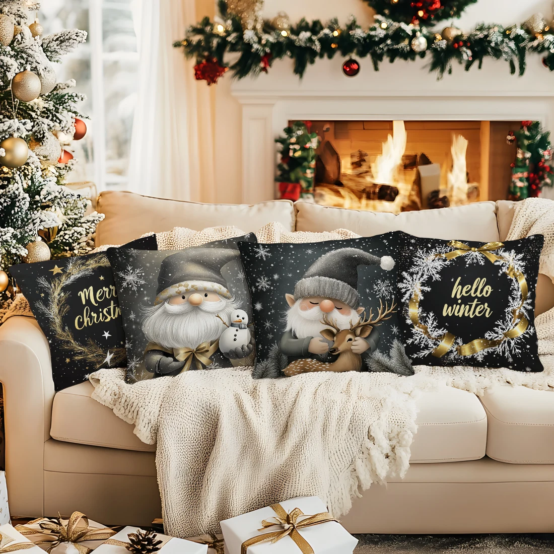 

Christmas Dwarf Wreath Pillowcase Printed Polyester 40/45/50cm Throw Pillowcover Decor Sofa Cushion Pillowslip Home Decor