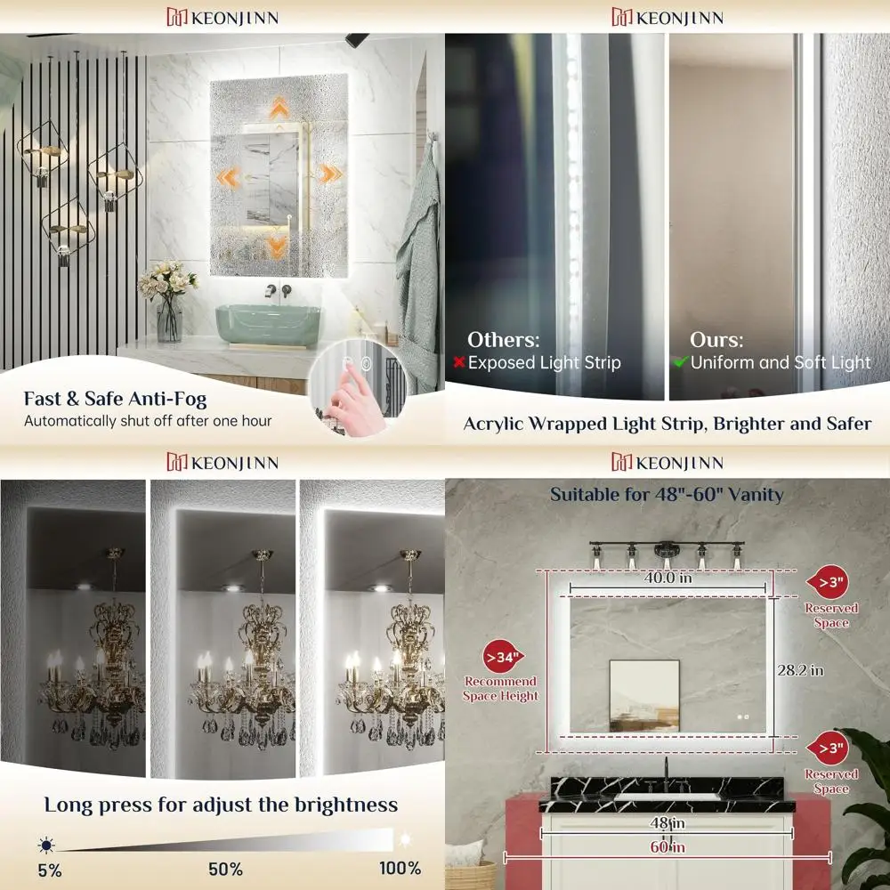 

40 x 28 LED Backlit Mirror, Anti-Fog, Dimmable, UL Listed, Waterproof, CRI90+, HD Tempered Glass