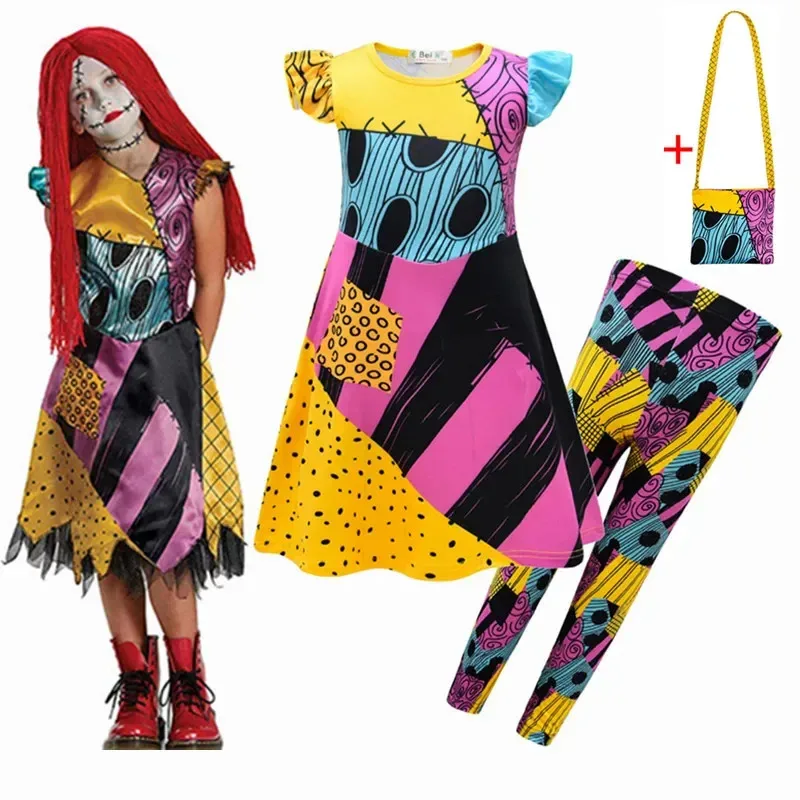 

Одежда «Кошмар перед Рождеством» для девочек, косплей S-Sally для детей, нарядный новогодний костюм, платье принцессы с рукавами-крылышками, праздничная одежда