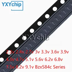 100pcs Smd Zener Diode Sod-523 0603 2.2v 2.4v 2.7v 3v 3.3v 3.6v 3.9v 4.3v 4.7v 5.1v 5.6v 6.2v 6.8v 7.5v 8.2v 9.1v Bzx584c Series