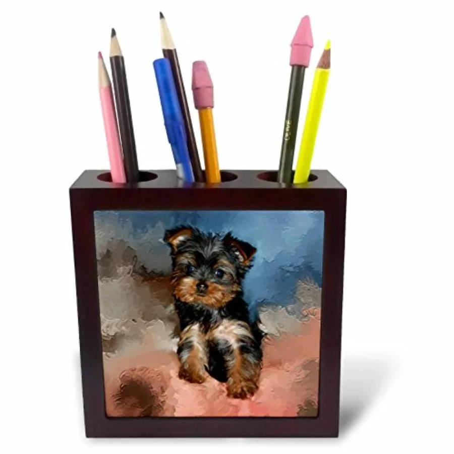 

LLC ph_3868_1 Toy Yorkie Puppy Tile Pen Holder 5-Inch