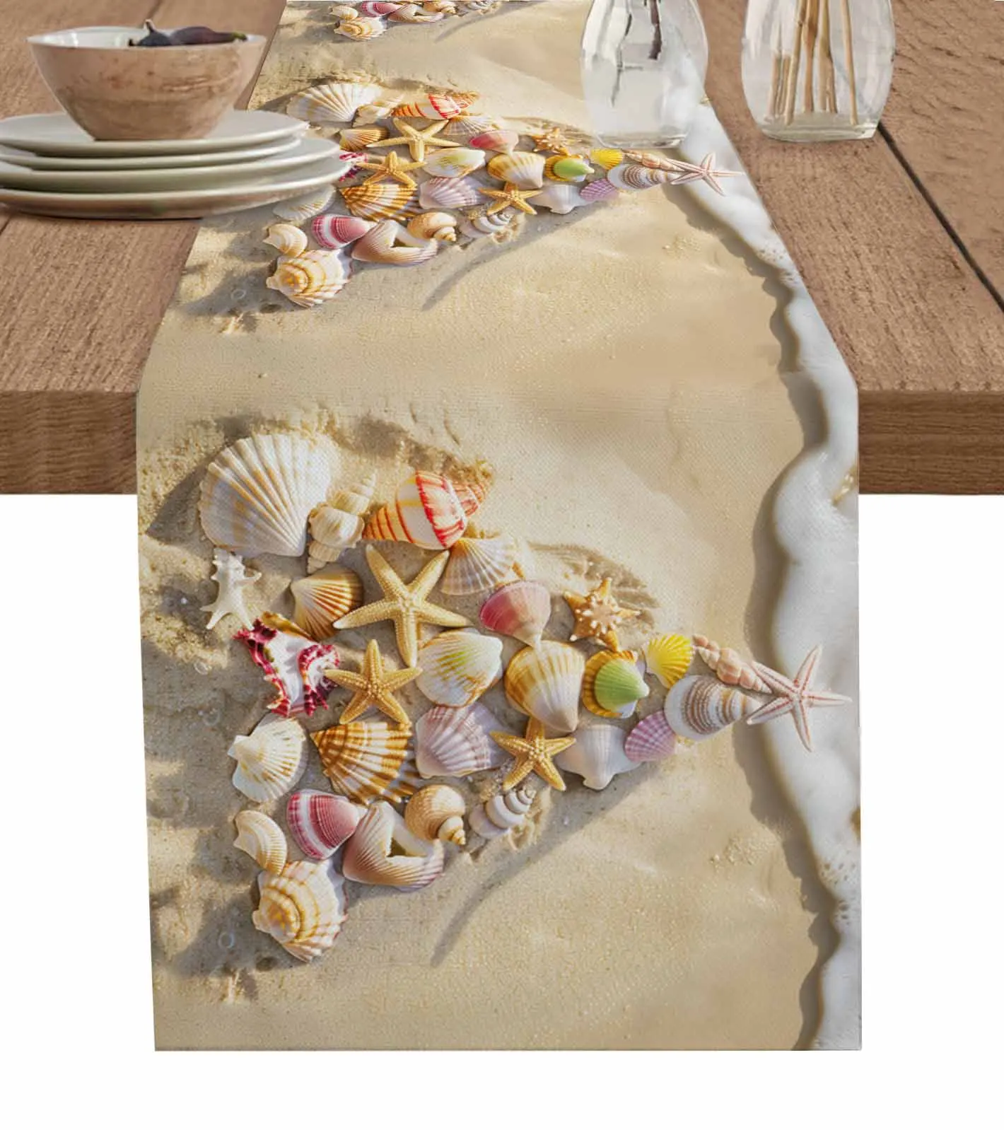 Christmas Tree Beach Shell Sea Star Conch Modern Linen Cotton Table Cloth Decoration For Home Wedding Christmas Party