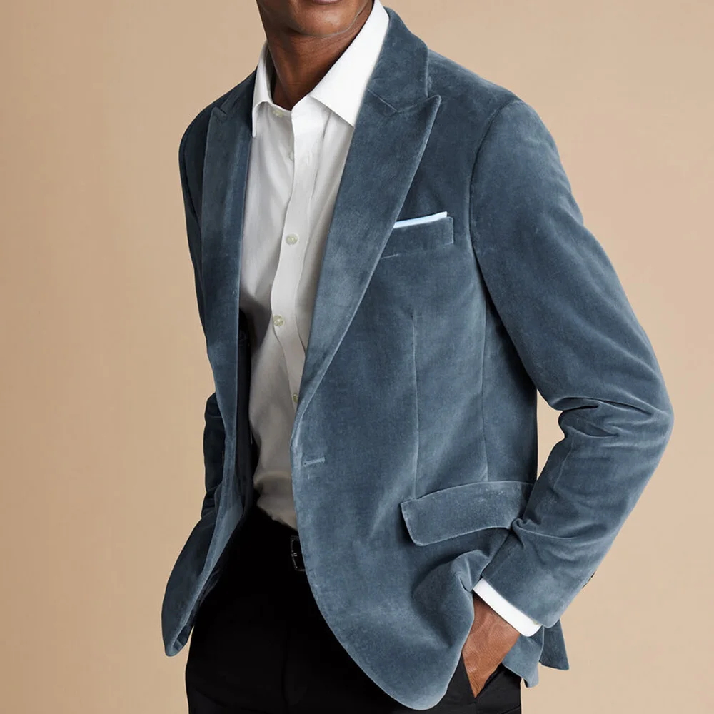 

Men Velvet Suit Jacket Slim Fit Single Breasted 3 Pockets Elegant Casual Blazer Comfortable Business Work Office Formal Wear Men
