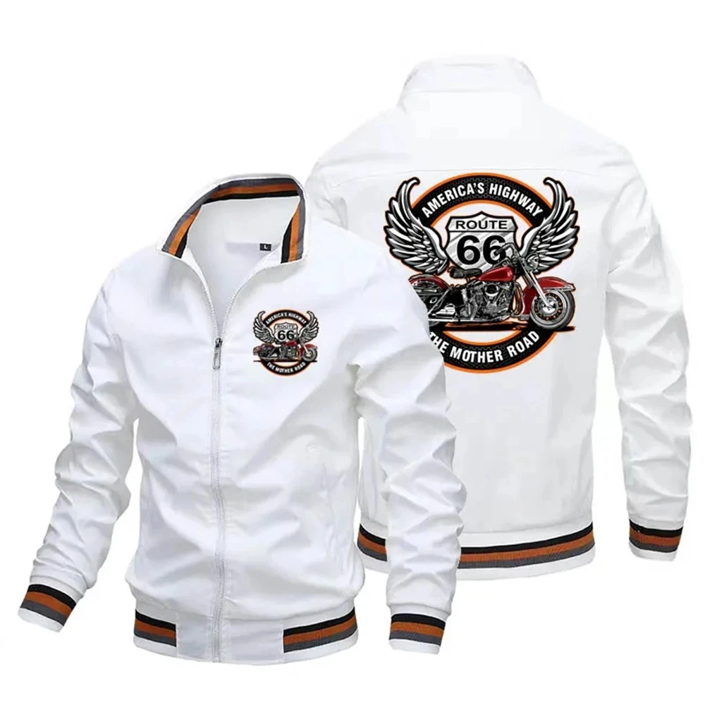 

Men's Retro Fashion Route 66 motorcycle print pilot jacket, Rouge Street Fashion, riding windproof racing