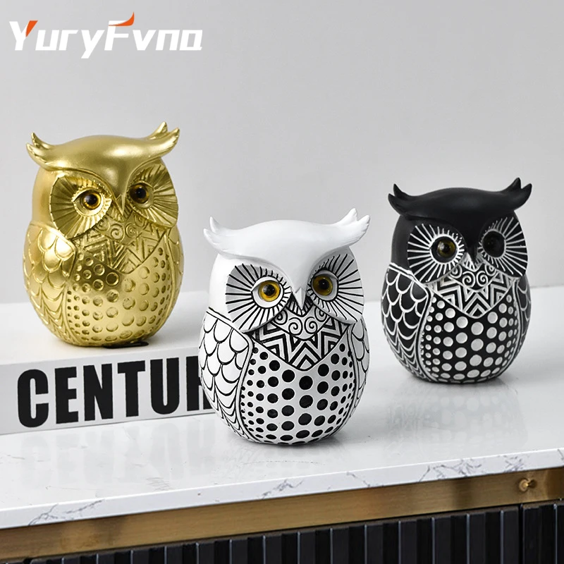 

YuryFvna Resin Statue Owl Decoration Figurines Office Home Interior Living Room Desktop Decor Accessories Housewarming Sculpture