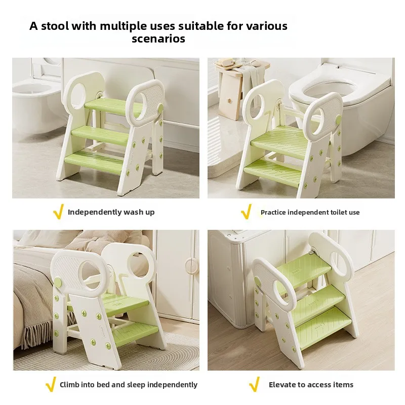Foldable Step Stool for Toddlers, Adjustable 3 Step Stool for Bathroom Sink, Toilet Potty Training Stool with Handles