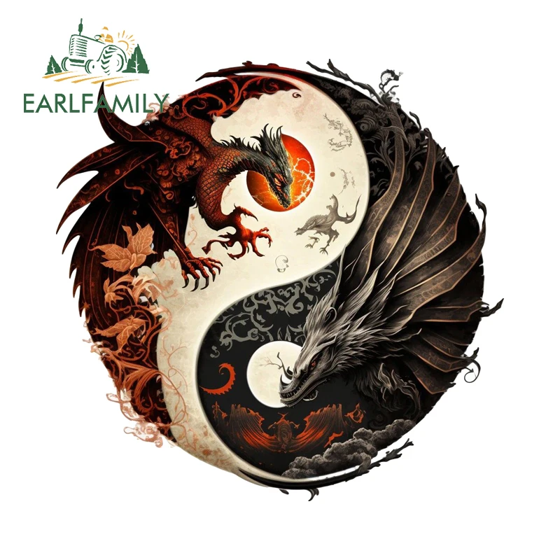 EARLFAMILY Yinyang Dragon Car Stickers FantasticalCartoon Luggage Computer Cooler Decal Scratch-Proof Electric-Bicycle Decor