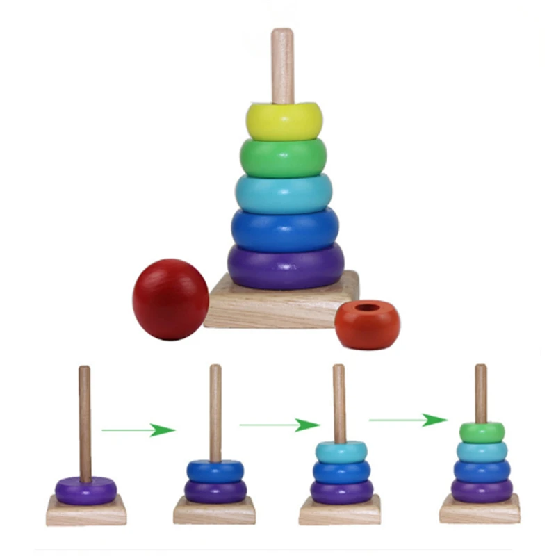 Warm Color Rainbow Stacking Ring Tower Stapelring Blocks Wood Toddler Toy Baby Toys Infant Toys Girl wooden rainbow