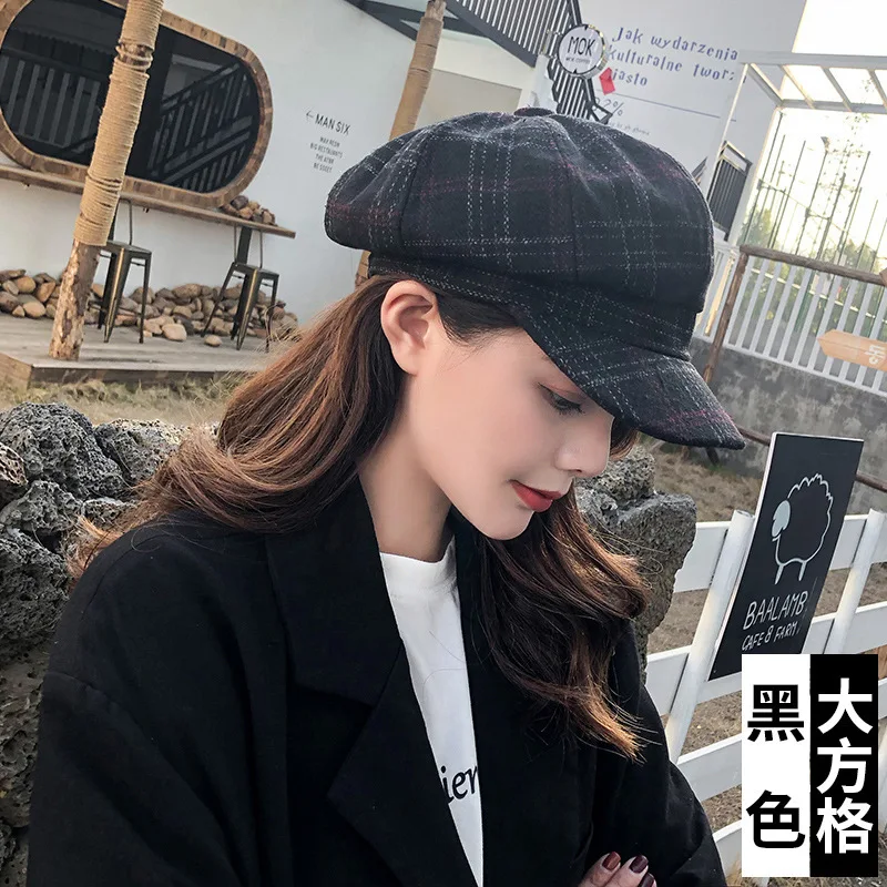 COKK Newsboy Cap Women Autumn Winter Octagonal Caps Artist Painter Hats For Women Men Beret Peaked Cap Female Male Vintage PLaid