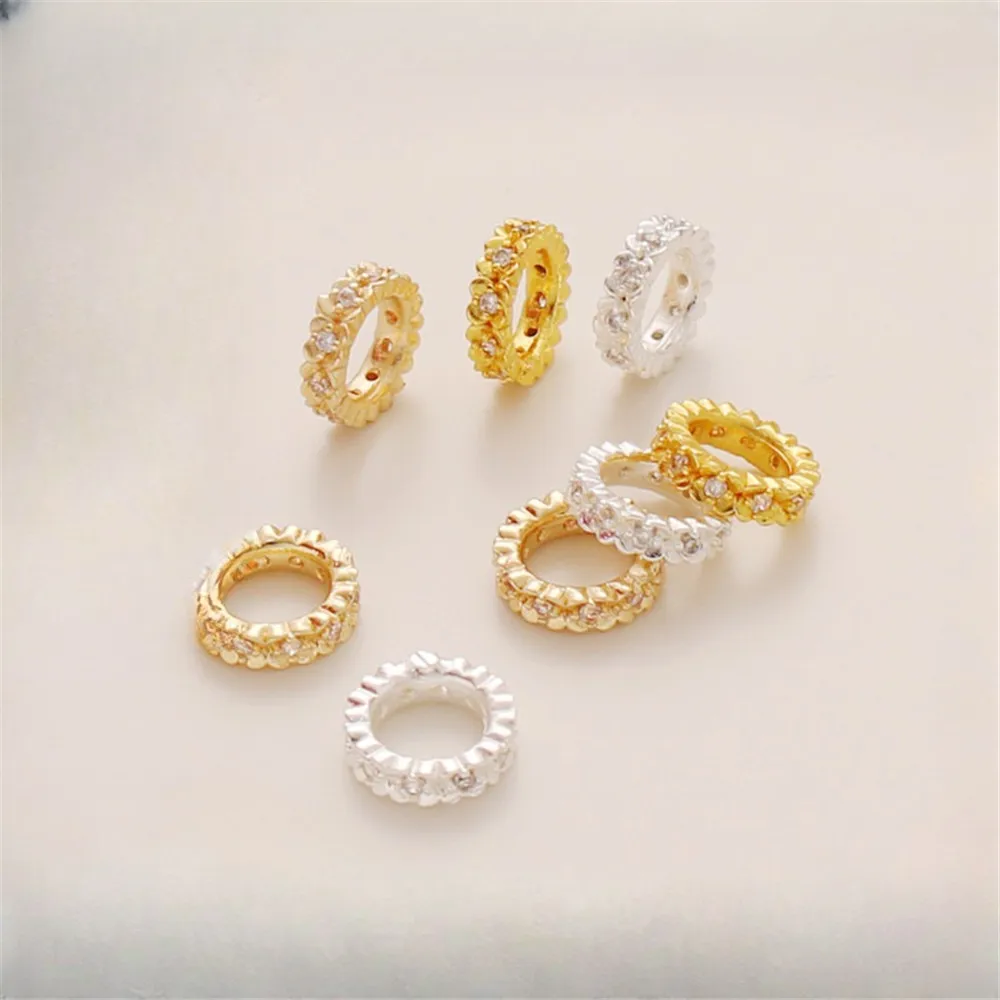 1pcs Electroplating Treasure Gold Inlaid Zircon, 18K Circle Ring Beads, DIY Bracelet, Necklace Accessories, 14K