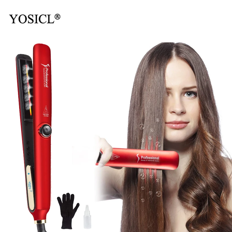 

Infrared Steam Flat Iron Hair Straightener and Curler Iron, Salon Steam Styler, Ceramic Coated ,LCD Display Adjustable Temp