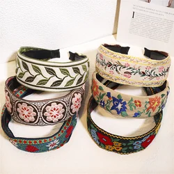 New Retro fashion Bohemian Style Embroidery Headband Ethnic Wide-brimmed Hair Hoop Leaf Flower Pattern Hair Accessories Headwear