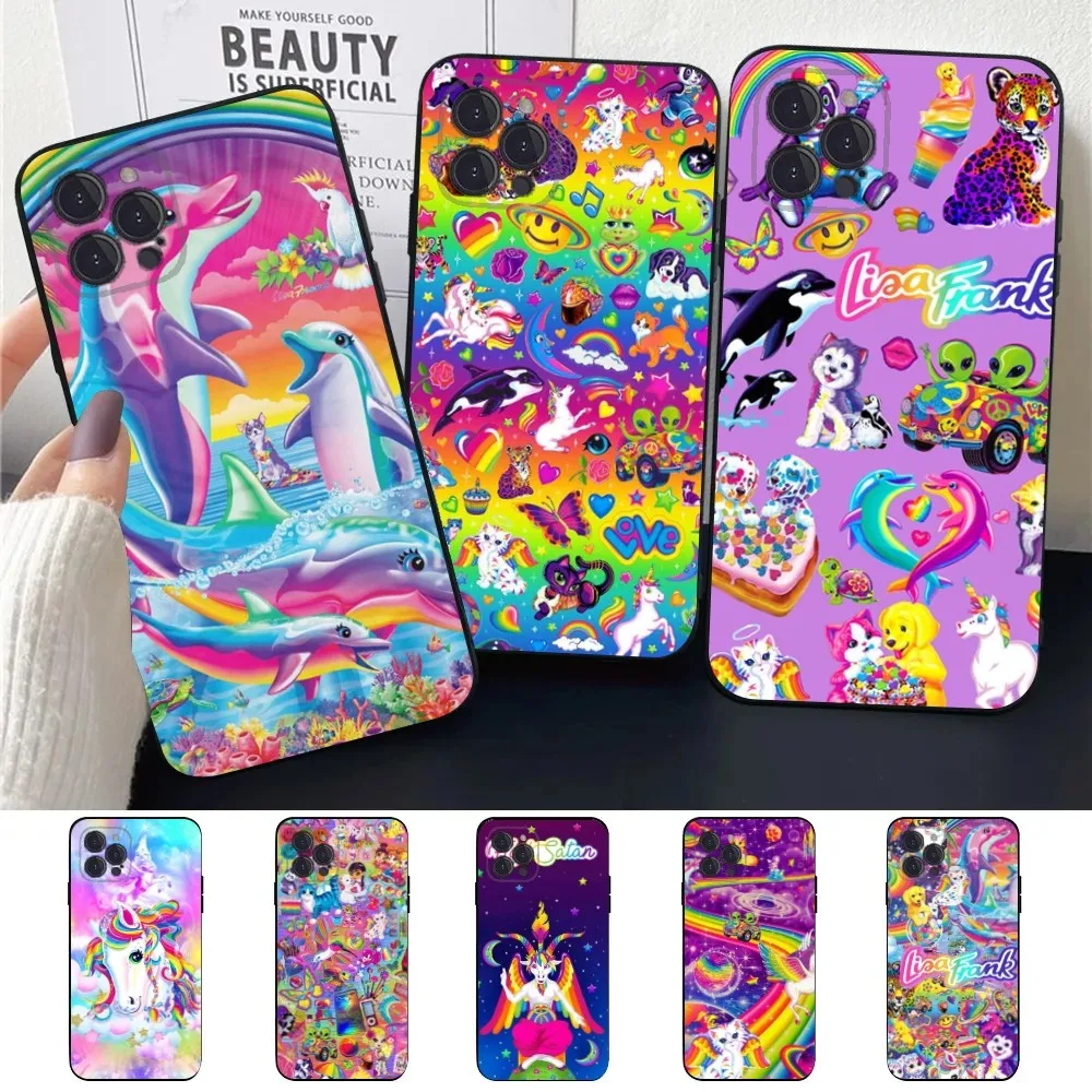 L-Lisa Frank Art  Phone Case For Apple iPhone 15,14,13,12,11,XS,XR,X,8,7,Pro,Max,Plus,mini Silicone Black Cover