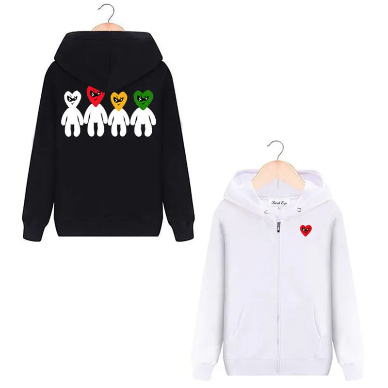 

Break Egg Hoodie Men Women Cotton Heart Glasses Embroidery Back Multiple Colorful Men Print Zipper Pocket Loose Fleece Sweater