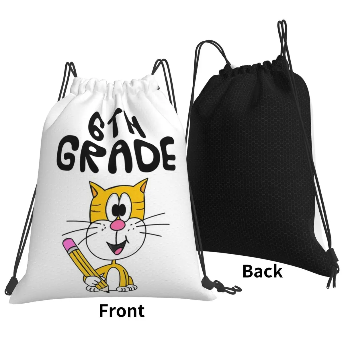School Cat 6th Grade Teacher Backpacks Casual Drawstring Bundle Pocket Storage Bag Book Bags for Travel Students