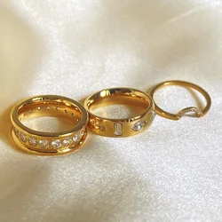 New ins 18k Gold Stainless Steel Shaped Zircon Ring For Women Vintage Geometric Zircon Rings Fashion Aesthetic Jewelry Gift