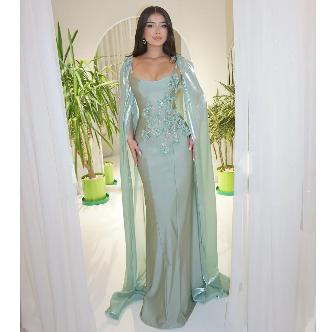

Elegant Evening Dresses Woman Wrap Prom Dress with Floral Appliques Satin Wedding Party Gown Customized Vestidos