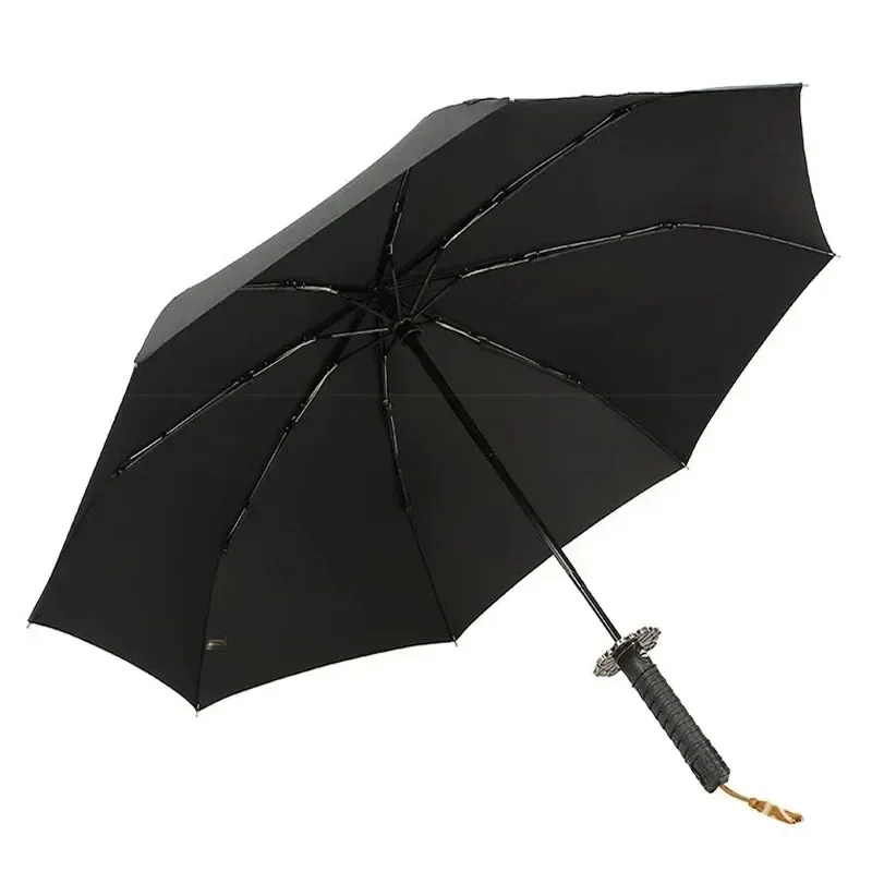 

Japanese Samurai Umbrella, Creative Katana Handle, Reinforced Windproof Thickened Automatic Folding Black Samurai Umbrella