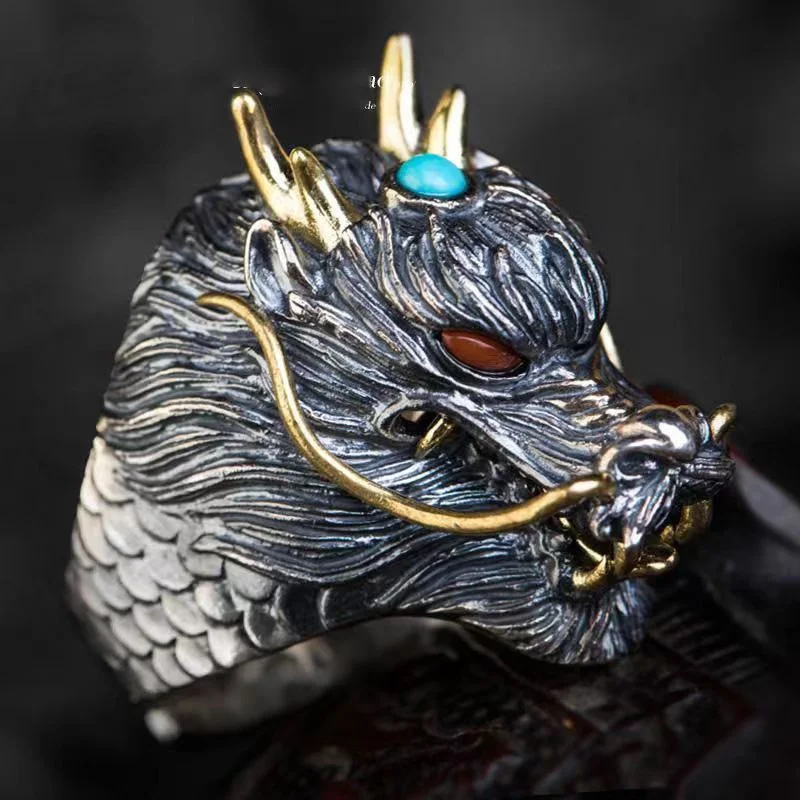 Domineering Dragon Ring Men And Women Personality Lndex Finger Ring Opening Retro Couple Models Silver Fashion Hip Hop Party