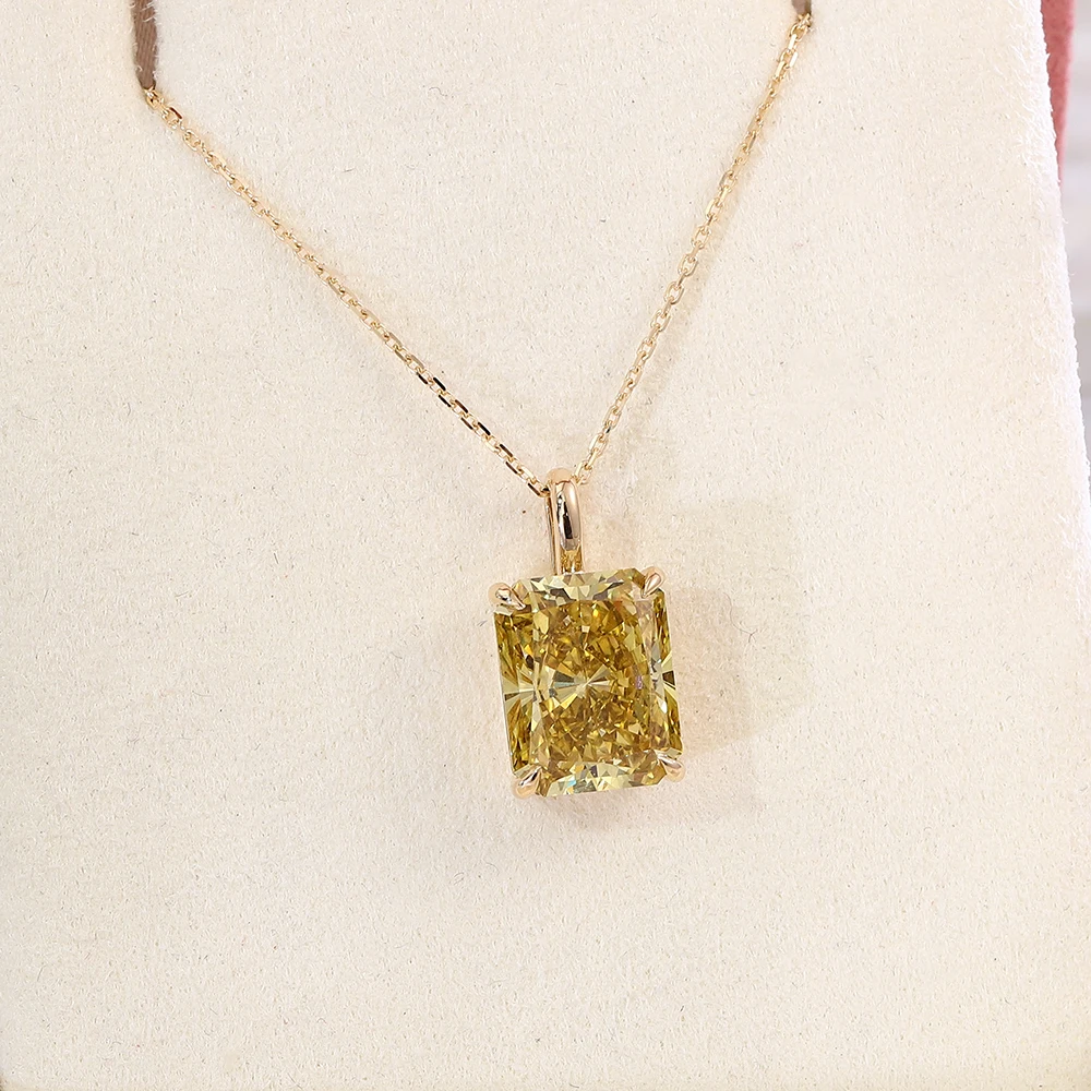Colgante de moissanita champán Provenza de 7 quilates para mujer, collar de corte radiante de 14 quilates para novia AU750, colgantes solitarios de oro macizo