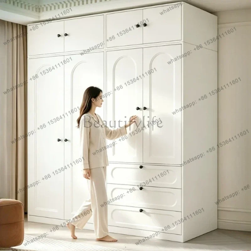 Factory Direct Door Wardrobe Closet With Top Cabinet Drawers White Large Capacity Bedroom Clothes Storage Combination Armoire Ho