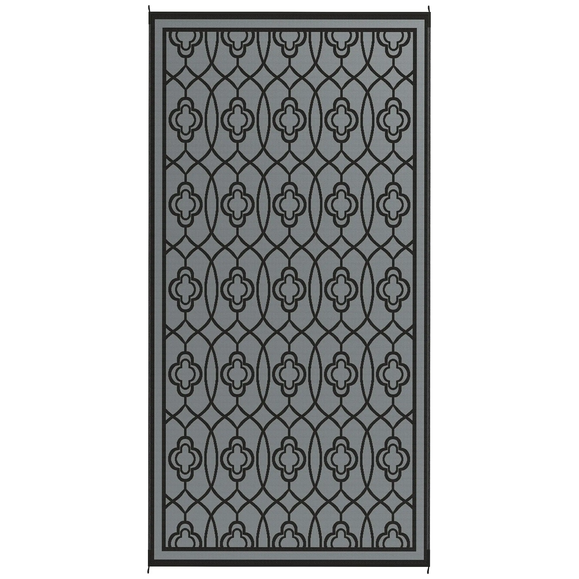 

For Outsunny Reversible Outdoor Rug, Waterproof Plastic Straw with Carry Bag, 9' x 18', Black & Gray Lantern