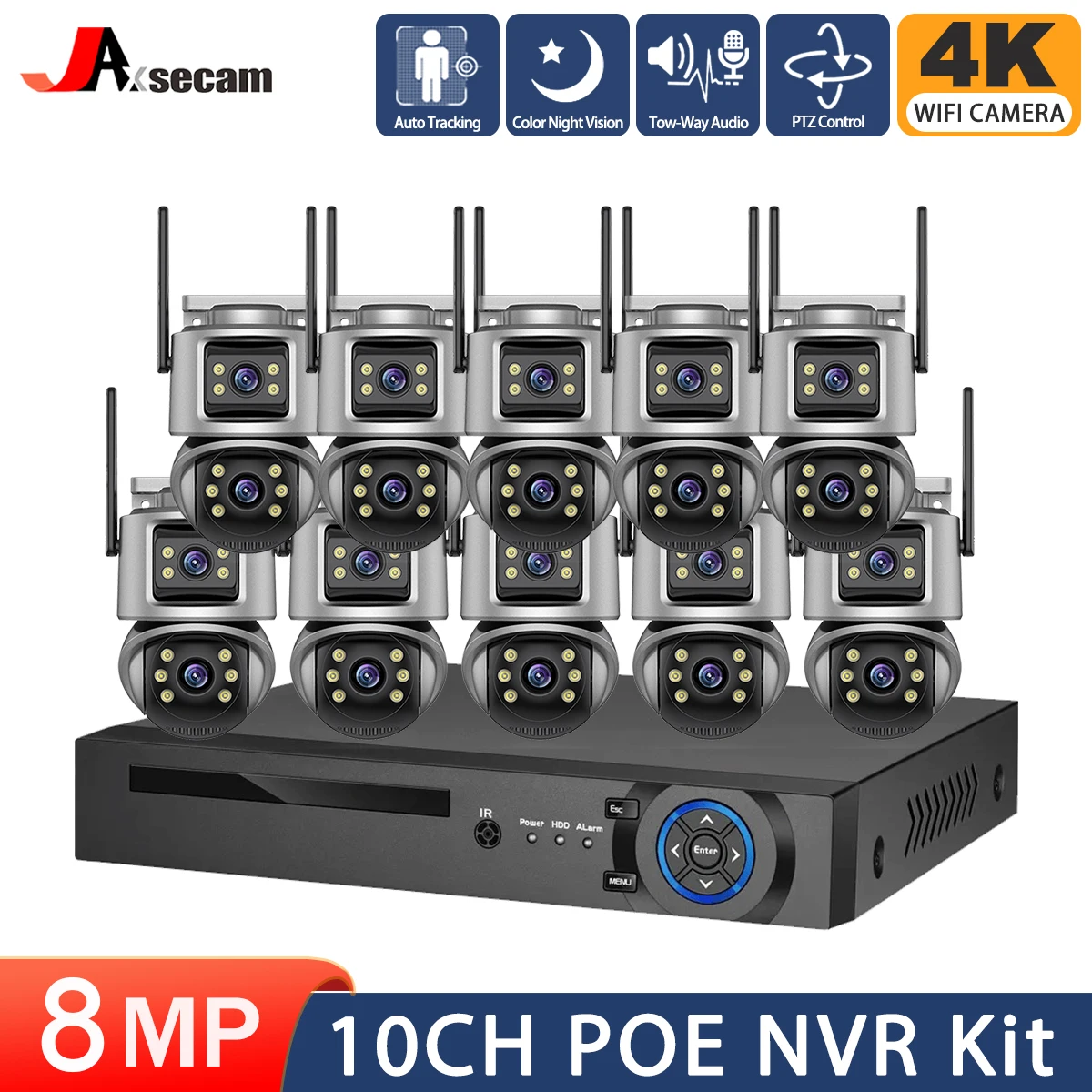 4K 8MP 10CH P2P NVR PTZ Wireless CCTV System Two Way Audio 6MP WIFI IP Security Camera  Video Surveillance Kit Human Auto Track