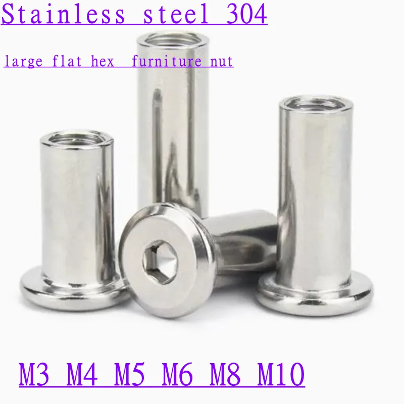 

2-20pcs M3 M4 M5 M6 M8 M10 304 Stainless Steel Large Flat Hex Hexagon Socket Head Rivet Connector Insert Joint Sleeve Cap Nut