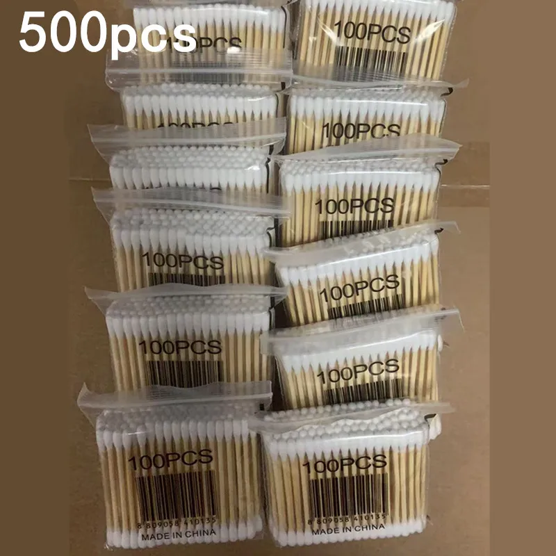 100/500 pz Doppia Testa Legno Tampone di Cotone Naso Orecchie Pulizia Donne Strumenti di Trucco Lipstik Germogli di Cotone Punta Bastoncillos Oidos