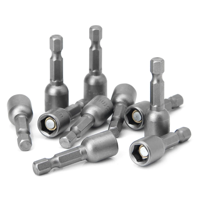 M6CF 10 Pcs Magnetic Nut Driver Set 8mm 5/16" Socket Adapter Drill Bit