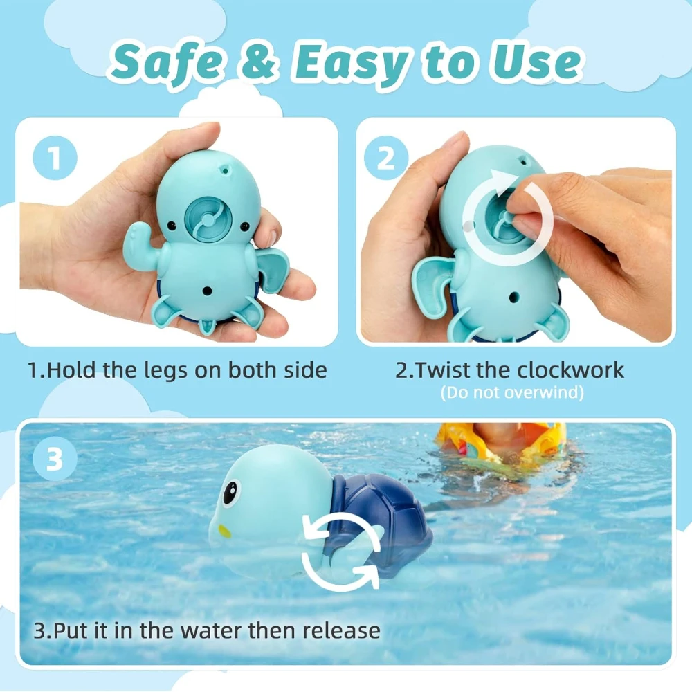 Juguetes de baño para bebés recién nacidos, tortuga con mecanismo de relojería, bañera infantil, juguetes de agua, juguetes de piscina para niños pequeños en edad preescolar, paquete de 4