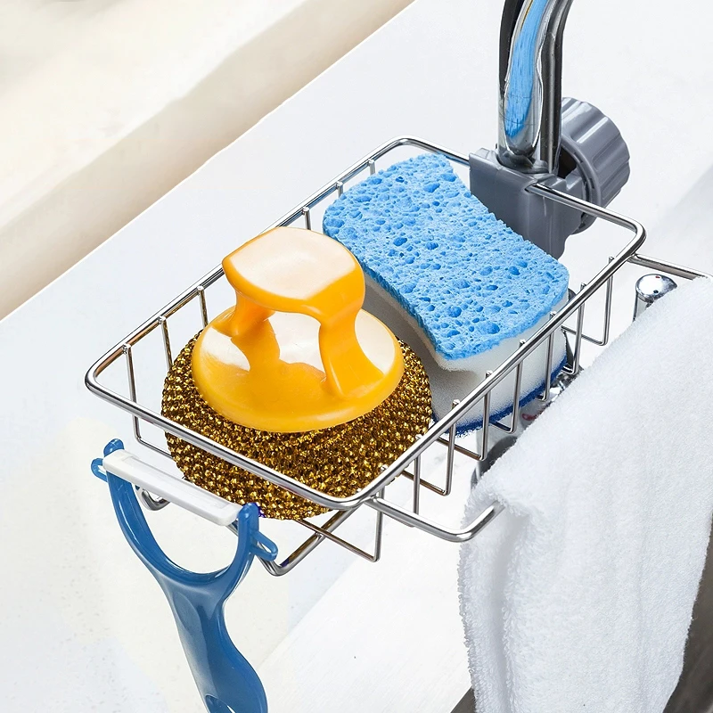 Stainless Steel Faucet Rack Kitchen Storage Shelf Sponge Dish Cloth Finishing Rack Drain Rack Pool Rag Storage Drain Dry