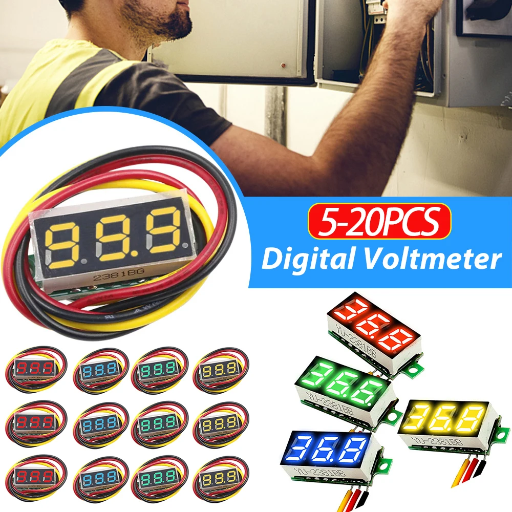 

3 Wires Digital Voltage Tester Accurate Pressure Measurement Digital Voltmeter Red/Blue/Yellow/Green 0.28 Inch Mini DC Voltmeter