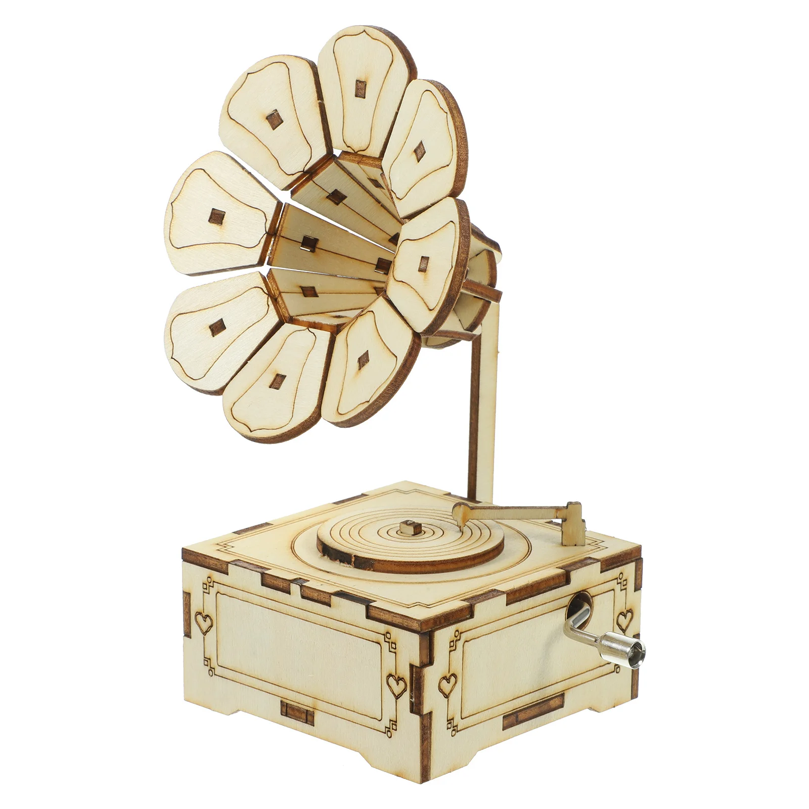 

Wooden Musical Box DIY Hand Cranked Phonograph Ornament Decorative Gift Home Office Desktop Crafts Music Box Material