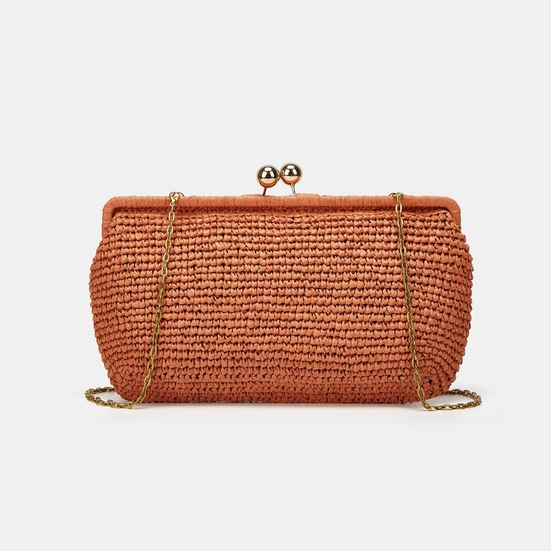 

Fashion Handmade Paper Weaving Kisslock Clutch Bag Fashionable Design Women's Summer Beach Chain Crossbody Straw Bag Sac Femme