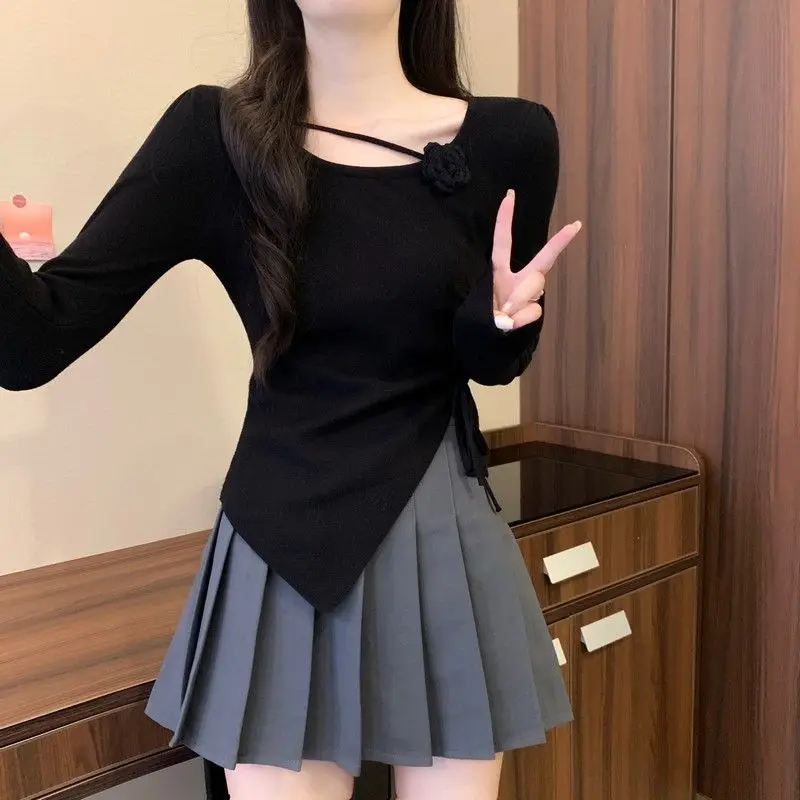 Swetry damskie nieregularna moda Vintage przytulna jesień Retro elegancka dzianina na wszystkie mecze marszczony projekt Casual swetry w stylu Harajuku Chic