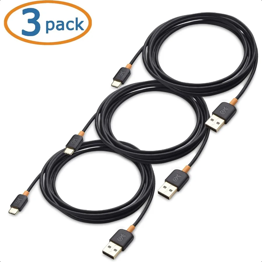 3 عبوات من كابل شحن USB إلى USB C بطول 6.6 قدم مع شحن سريع 3A باللون الأسود لهاتف iPhone 16 15 Samsung Galaxy S23 Ultra S23 S22 Note