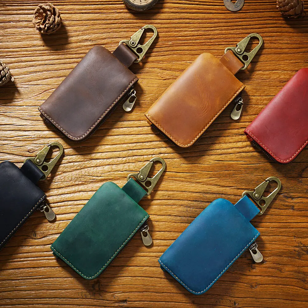 Genuine Leather Key Storage Bag Bluetooth Earphone Keychain  Automotive Smart Key Protective Case Housekeeper Keys Coin Purse