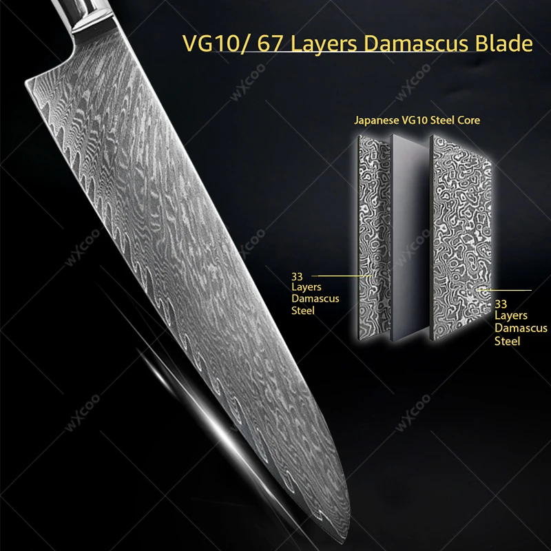 VG10 Steel Japanese Chef Knife Damascus Steel Kitchen Knives Utility Knife Santoku Knife Meat Cleaver Resin Handle Cooking Tools