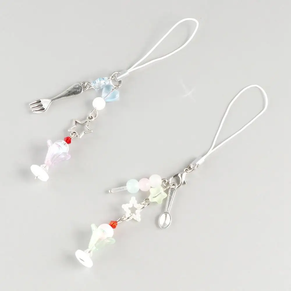 Cordón para teléfono móvil con diseño de helado, cuchara folclórica y cuentas, cadena para teléfono con motivos de comida, colgante para teléfono, correa para teléfono, adorno para auriculares