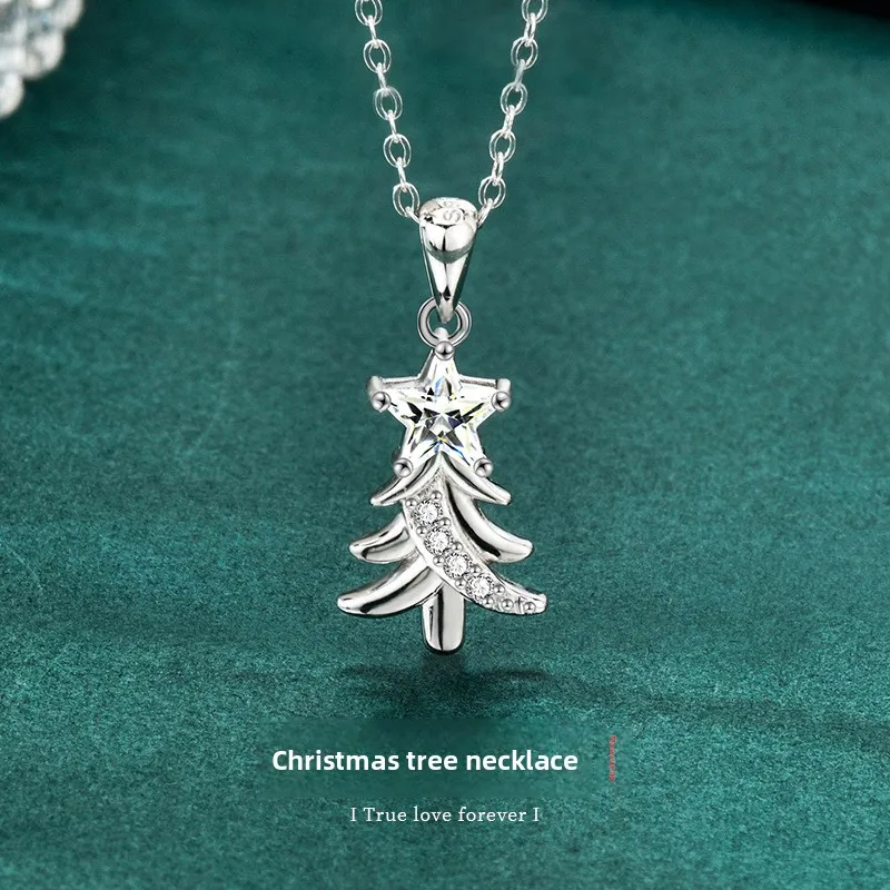 

2025 New Christmas Tree Pendant Necklace: 1CT Moissanite in S925 Silver for Women