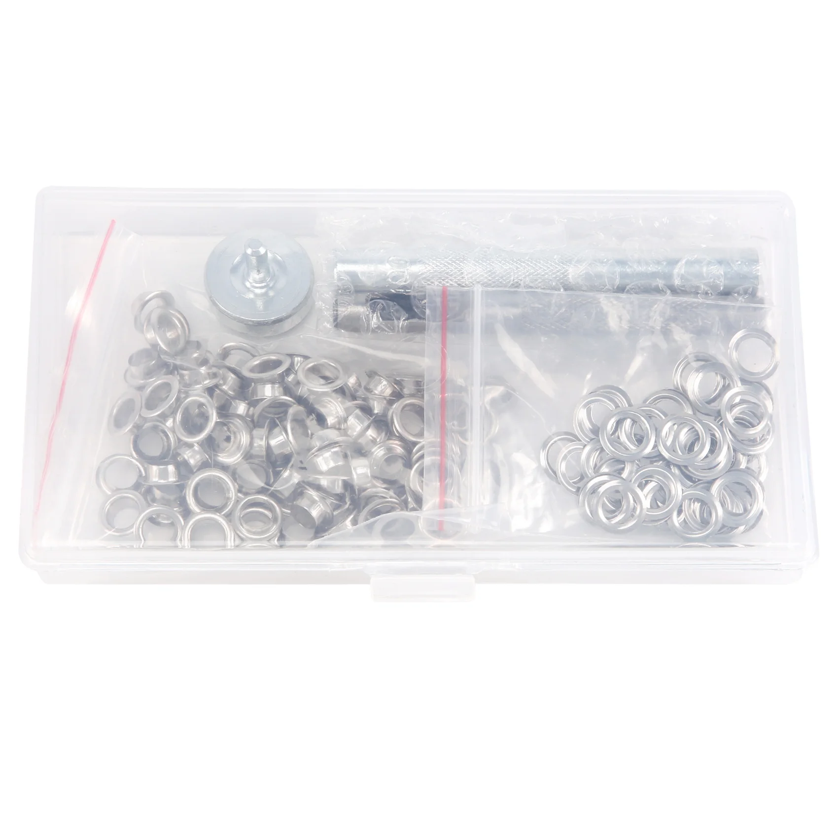 

A57M-100 шт., набор металлических люверсов, 6 мм, комплект колец с монтажным перфоратором для аксессуаров «сделай сам», ремонт одежды для рукоделия из кожи