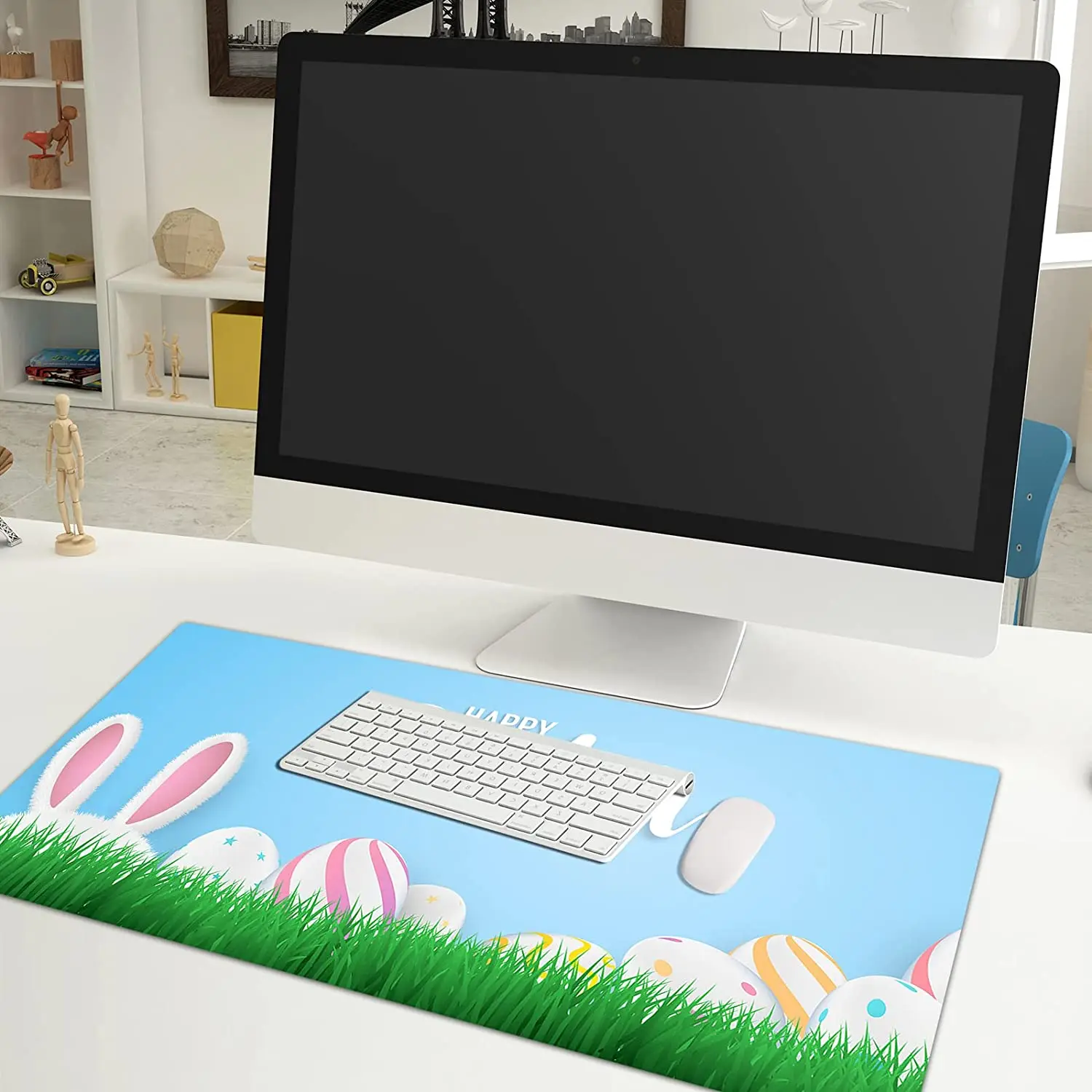 Large Mouse Pad, XXL , Extended Mouse Pad with Stitched Edges, 35.4x15.7x0.12 Non-Slip Base,  Mouse Mat Desk Pad, Rabbit