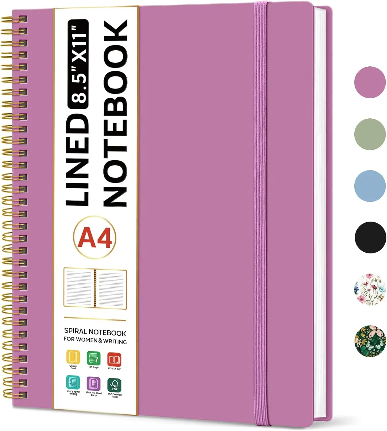 

Spiral Notebook 8.5x11, Large A4 College Ruled Journal for Work, School, Writing, with Plastic Cover, Purple