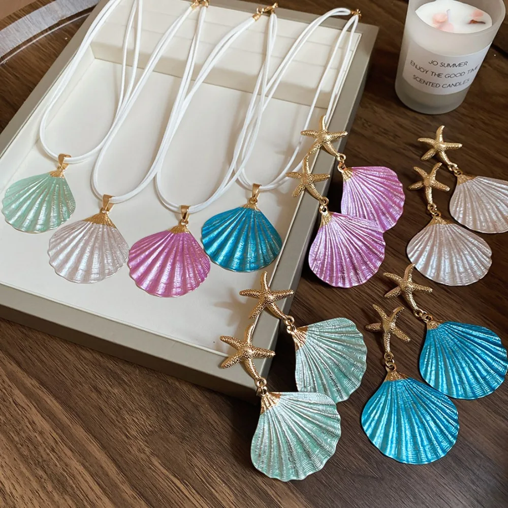 سلسلة البحر شل نجم البحر قلادة الحلي قابل للتعديل البوهيمي شل قلادة الخماسي سبائك الأقراط قلادة