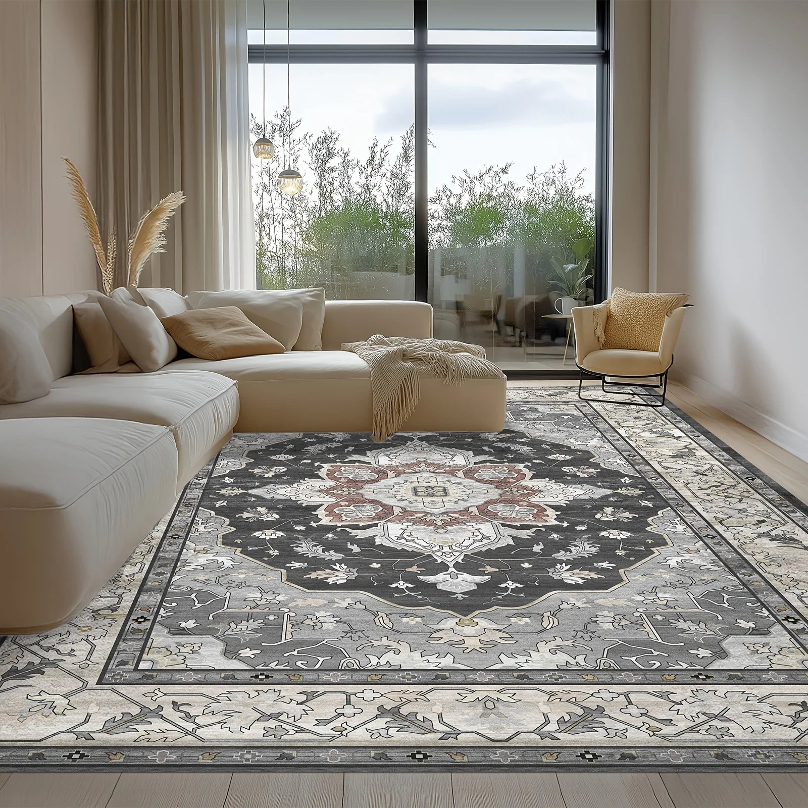 

Ковер VIKAMA в стиле ретро с цветочным принтом для гостиной, спальни, офисов. Мягкая водостойкая ткань, приятная для кожи, нескользящая поверхность.