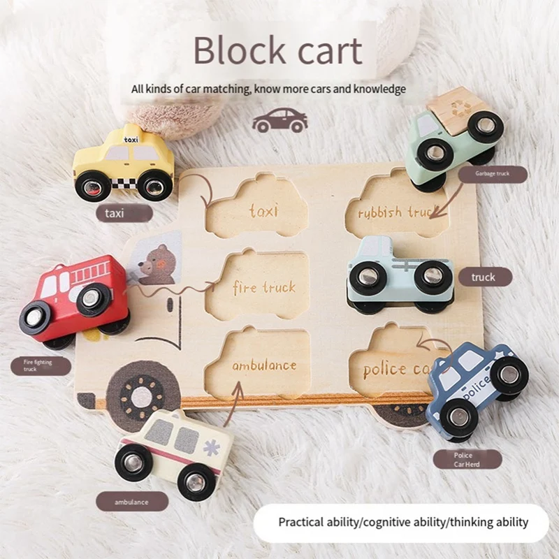 Coche niños Montessori rompecabezas de madera 3D juguete a juego aprendizaje temprano juguete educativo de coordinación mano-ojo regalo para niños