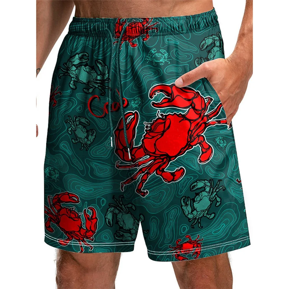 

HXFashion Men's Shorts Funny Animal Crab Printed Board Shorts Polyester Pockets Pants Sportswear Men Clothing